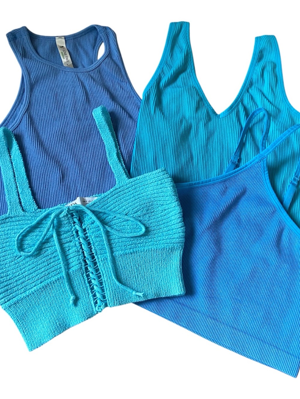 Zara Turquoise Lace-Up Ribbed Cropped Tank